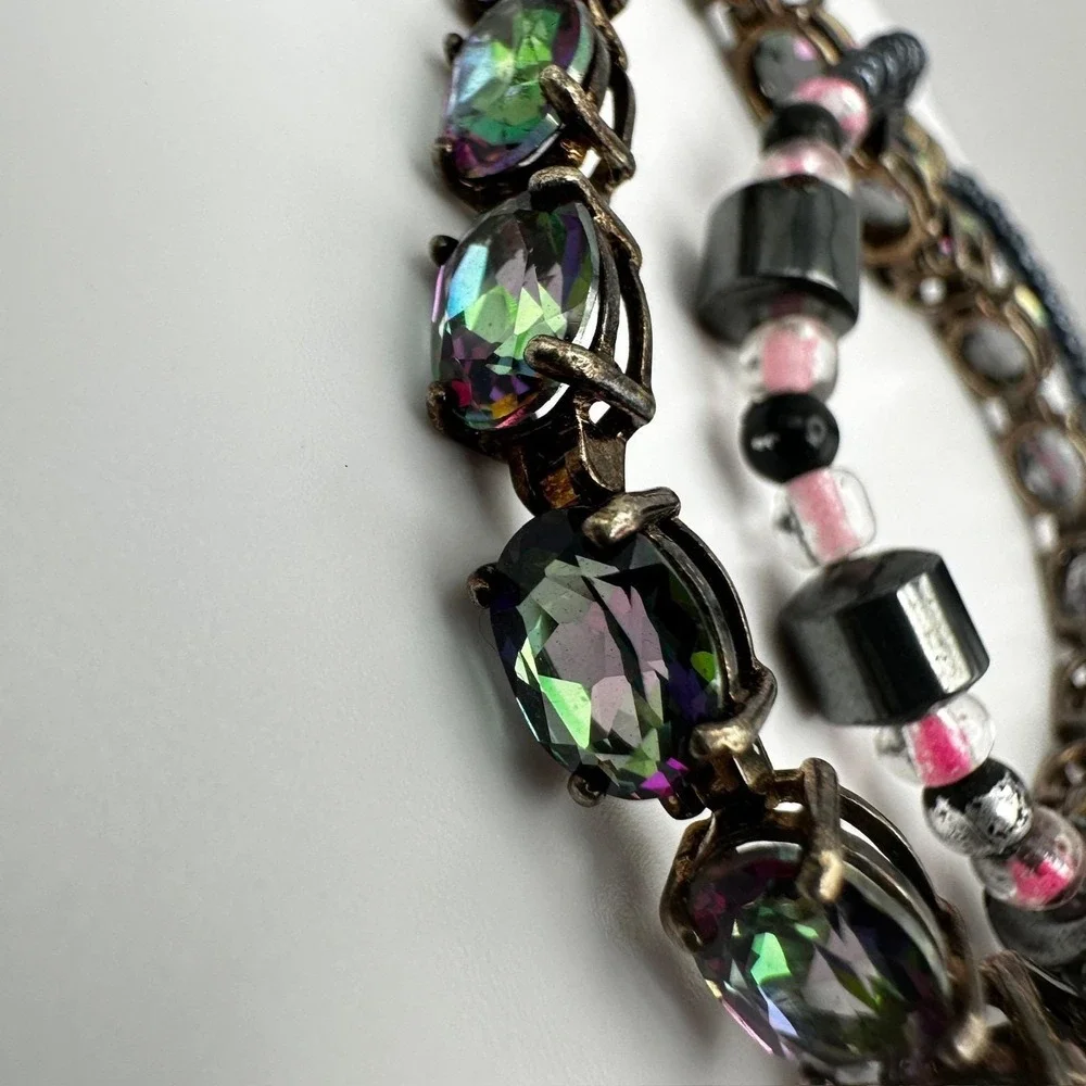 Vintage 90's Black & Pink Hematite Magnetic‎ Necklace & Wrap Bracelet Set Retro